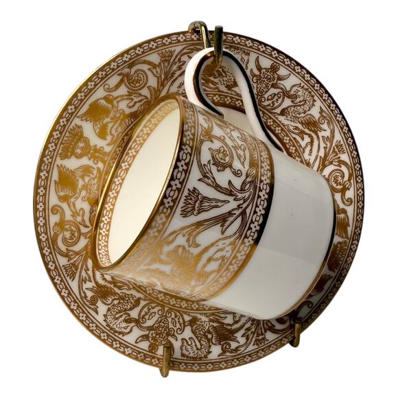 WEDGWOOD Demitasse TEA CUP & SAUCER Gold Florentine Espresso W4219 Bone China - Picture 3 of 10